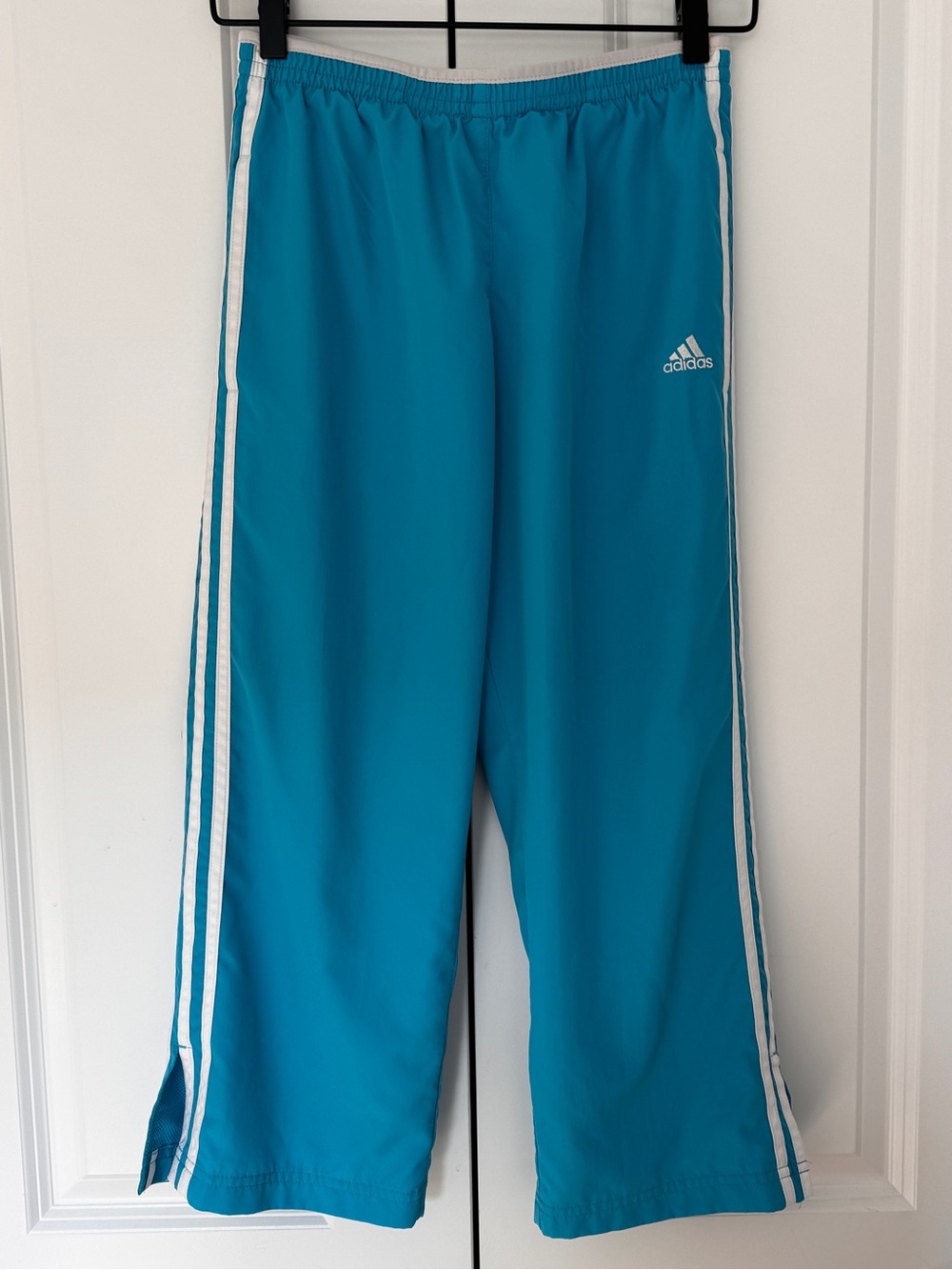 Capri Adidas Women's Teal Blue Track Pants with White Stripes - Picture 5 of 10